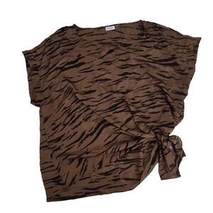 DKNYC Brown Short Sleeve Tie Front Blouse